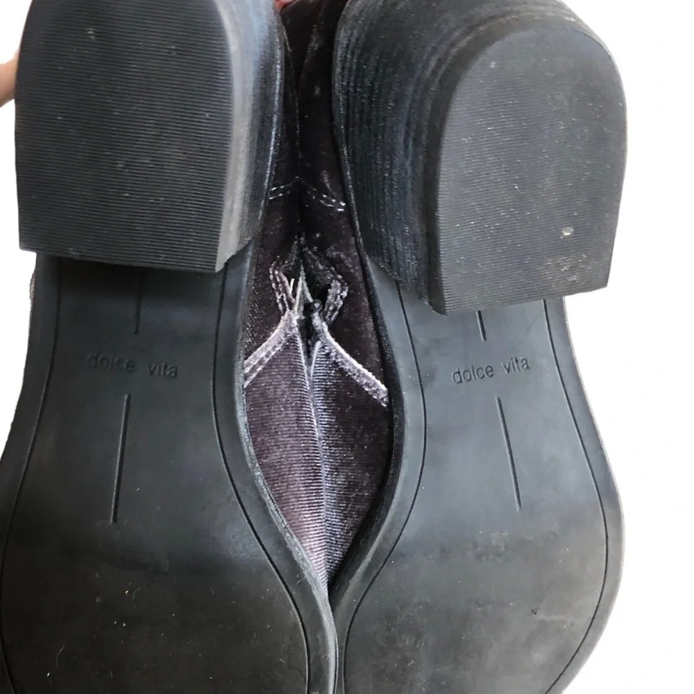 Dolce Vita Scotty Pewter Crushed Velvet Lace-Up Ankle Booties Block Heel 6.5